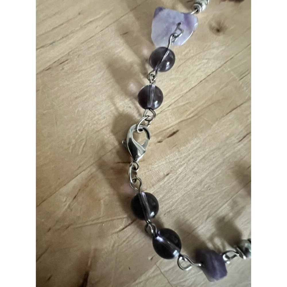 Genuine Amethyst Triple Layer Statement Necklace And Earrings Set 19